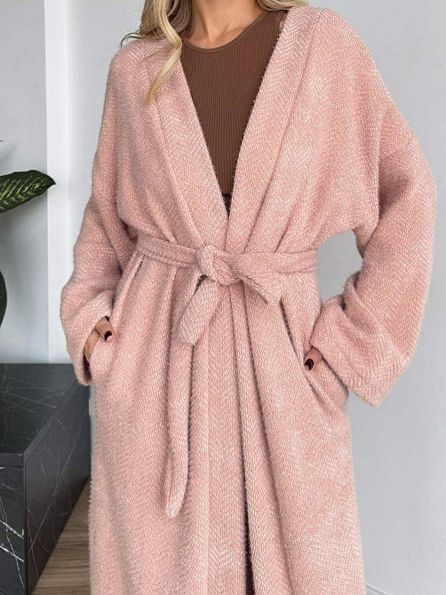 Женский длинный длинный кардиган с поясом и карманами. Персик, 42/44 Одесса - изображение 4