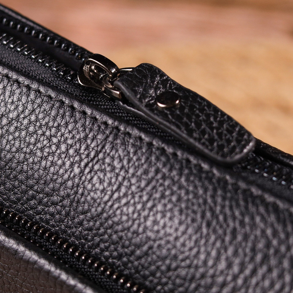 Вместительный мужской клатч из натуральной зернистой кожи CANPELLINI 21557 Черный Киев - изображение 1