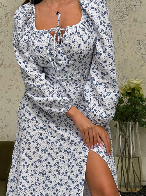 Стильное женское элегантное платье с цветами муслин принт. Голубой, 50/52 Одесса - изображение 5