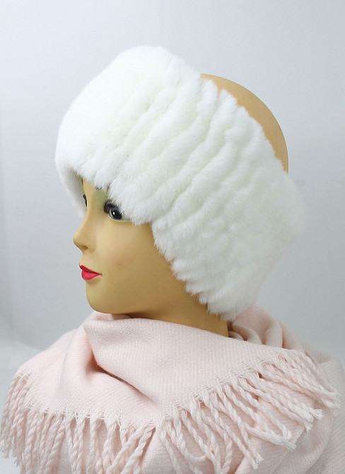 Хутряна пов'язка на голову жіноча із кролика Rex Білий Харків - фото 2