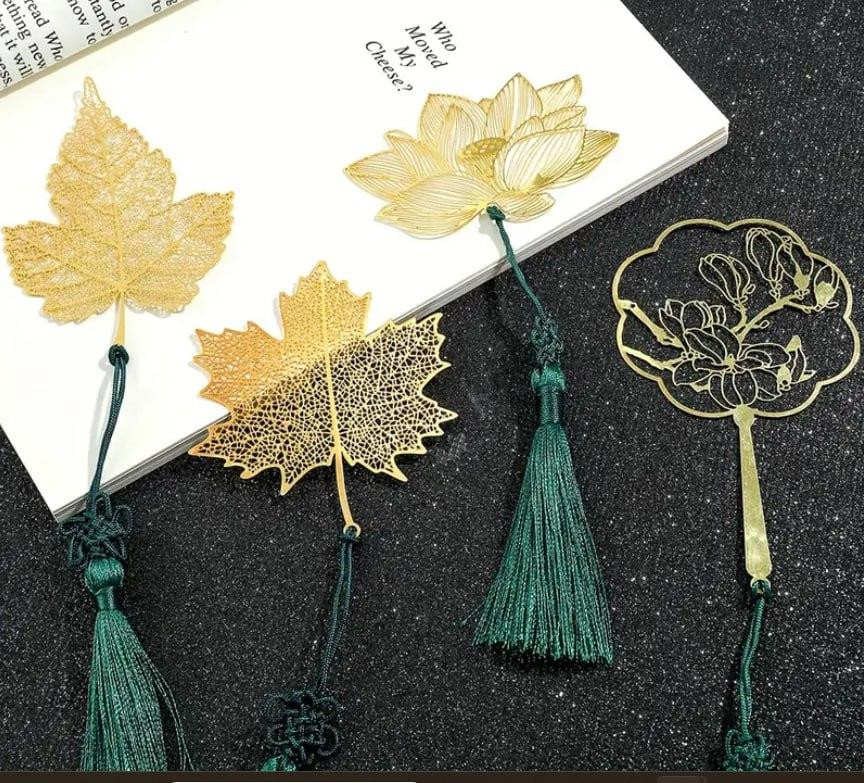 Металлическая закладка-листок с зеленой кисточкой – 13 см Киев - изображение 3