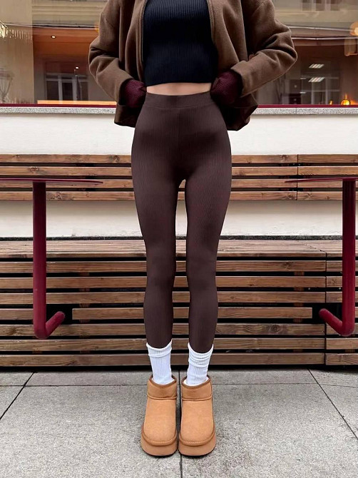 Женские теплые базовые лосины без боковых швов турецкий рубчик на флисе Шоколад, 42/44 Одесса - изображение 1