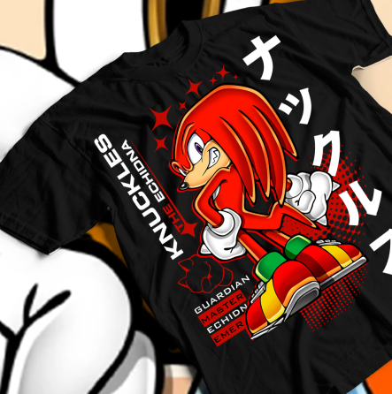 Футболка чоловіча з аніме принтом Кнукклес Екхідна Схадов Хедгехог оверсайз (S/M/L) Чорний AnimeJ0016 Дніпро