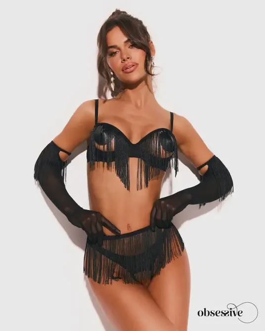 Комплект Obsessive Rossay Black 4-pcs crotchless set 2XL/3XL Львів - фото 3