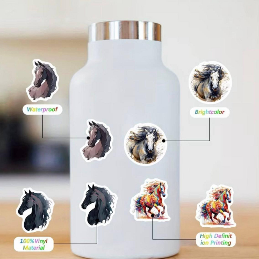 Наклейки с лошадьми 50 шт виниловые водостойкие стикеры для декора Киев - изображение 2