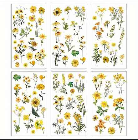 Набор цветочных наклеек «Хризантема» – 6 листов прозрачных стикеров для декора, блокнотов и телефонов Киев