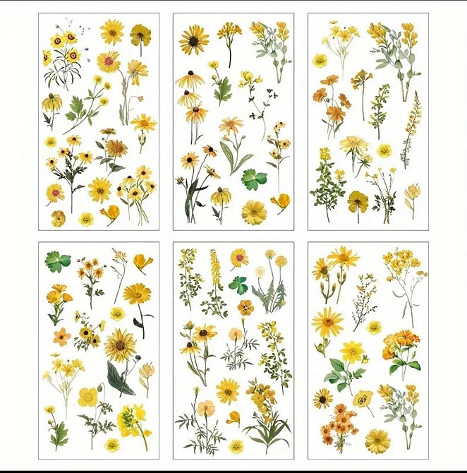Набор цветочных наклеек «Хризантема» – 6 листов прозрачных стикеров для декора, блокнотов и телефонов Киев - изображение 1