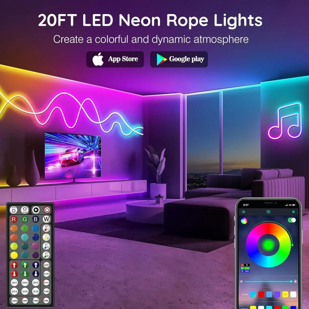 Неонова RGB LED-стрічка LETIANPAI 6 м, керування з телефона та пульта, музичний режим, 29 ефектів, таймер, IP65 Київ - фото 3