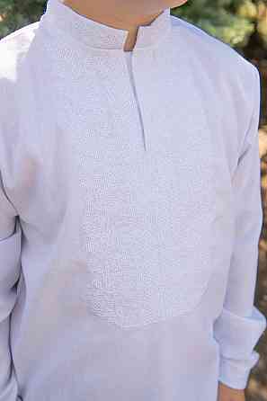 Вышиванка для мальчиков с длинным рукавом, льняная, белая топ Киев