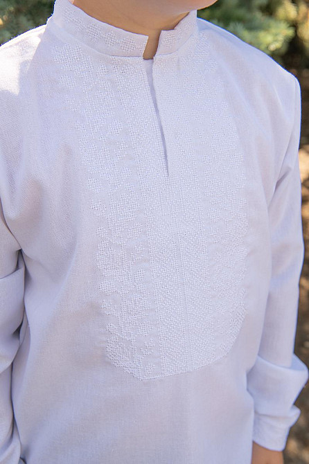 Вышиванка для мальчиков с длинным рукавом, льняная, белая топ Киев - изображение 3