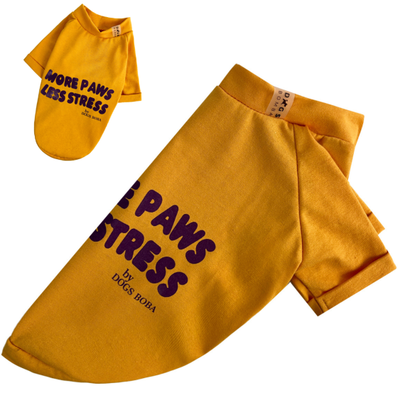 Футболка для собак хлопок Dogs Bomba Less Stress унисекс желтая 6 Одесса