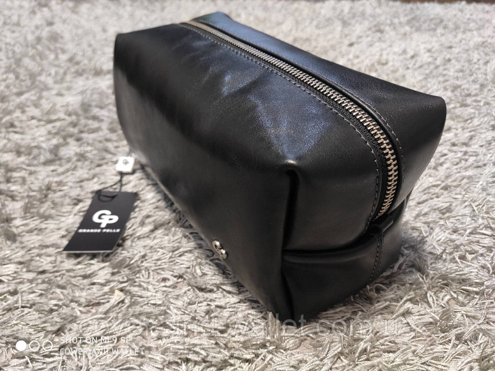 Велика чоловіча шкіряна косметичка несесер чорного кольору Grande Pelle 804610(УЦІНКА) Київ - фото 10