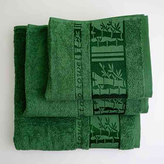 Набор махровых полотенец 3шт GM Textile 40х70см, 50х90см, 70х140см BambooN 450г/м2 (Зеленый) Сумы