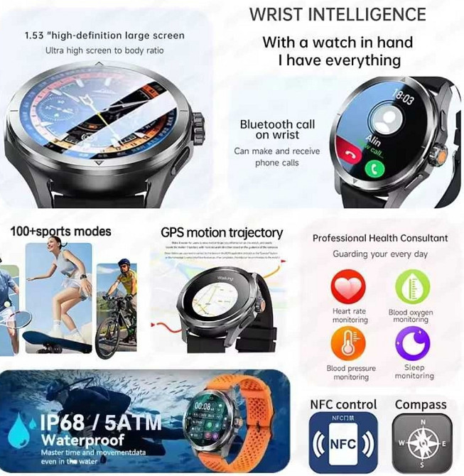 Смартгодинник: DT WATCH S4 ULTRA. NFC.GPS. 1000mAh.Compass. Київ - фото 6