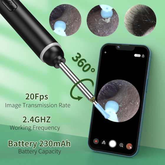 Wi-Fi отоскоп 5 МП 1920P HD, камера 3 мм, IP67, 6 LED, очиститель ушей для iPhone, iPad и Android, черный Киев