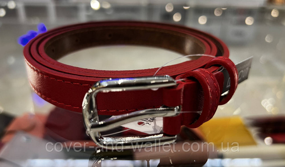 Тонкий кожаный женский ремень красного цвета 20 мм Puos Киев - изображение 8