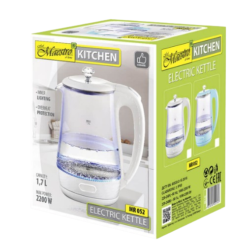 Електрочайник 1,7л 1850-2200W скло (диск) білий MR-052-WHITE Maestro Житомир - фото 5