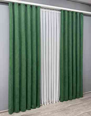Комплект готових штор VR-Textil Мікровелюр Petek YL № 1709ш Зелений 150х295 см 2 шт (33-0601) Київ