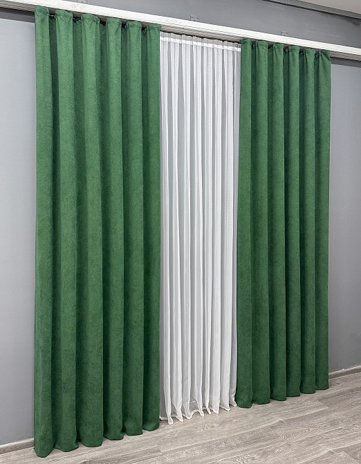 Комплект готових штор VR-Textil Мікровелюр Petek YL № 1709ш Зелений 150х295 см 2 шт (33-0601) Київ - фото 4