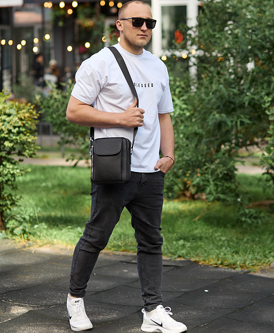 Мужская кожаная сумка-барсетка 19х24х7.5, сумочка планшет через плечо Bexhill BX-36256 черная Киев - изображение 10