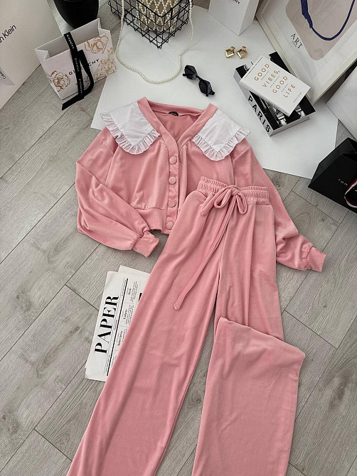 Женский плюшевый костюм двойка: кофта с воротником и штаны велюр Одесса - изображение 9