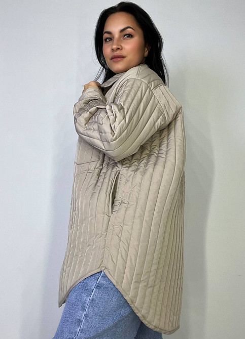 Куртка жіноча Lady Yep 9089 сорочка подовжена оверсайз стьобана демісезонна one size, бежевий, one size Київ - фото 19
