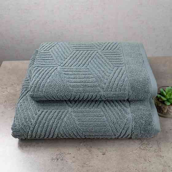 Комплект махрових рушників Уельс 2шт GM Textile 50х90см, 70х140см 500г/м2 (Темно-М'ятний) Суми