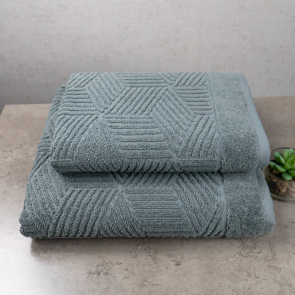 Комплект махрових рушників Уельс 2шт GM Textile 50х90см, 70х140см 500г/м2 (Темно-М'ятний) Суми - фото 1