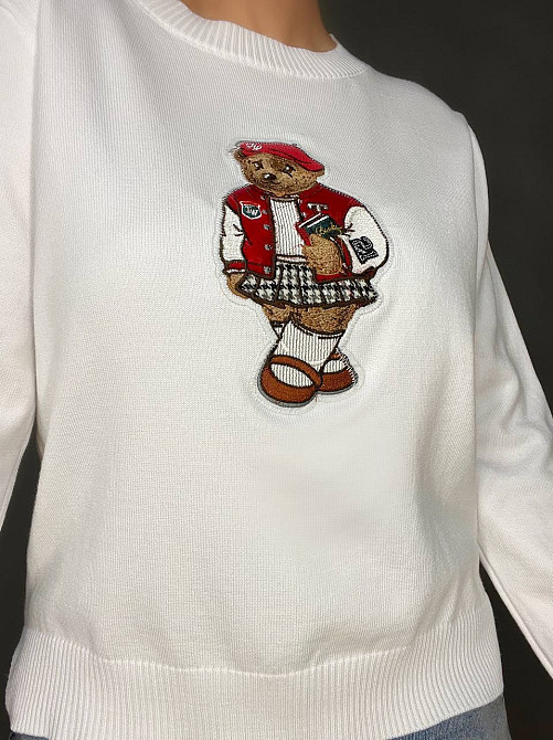 Свитер женский A-N 2609 с нашивкой медвежонок оверсайз базовый one size, белый, one size Киев - изображение 15