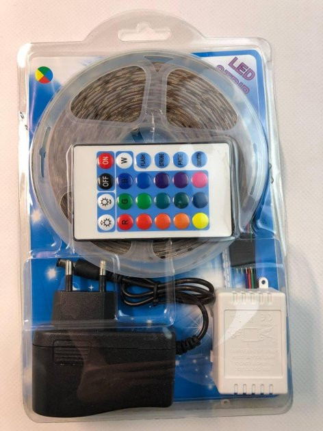 Світлодіодна Стрічка LED 5 м SMD 3528 RGB з пультом і блоком живлення гірлянда на клейкій основі Киев - изображение 2