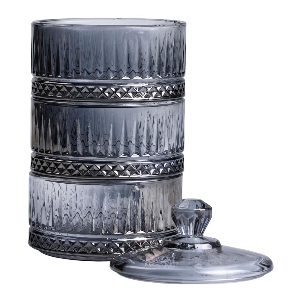 Yiwu Цукерниця трирівнева скляна з кришкою Ø 10 см Сіра HP-YH-76 Киев - изображение 4