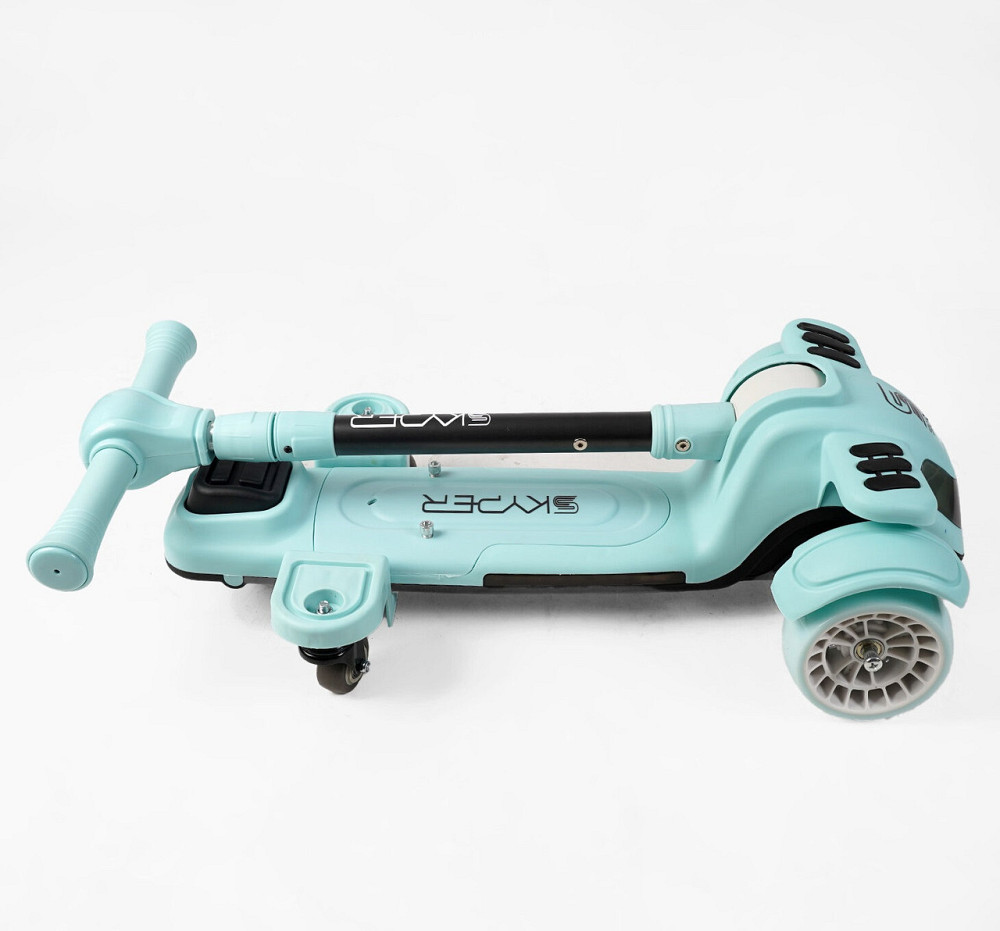 Самокат 5в1 Skyper PU 125х40мм підсвічування платформи з додатковими колесами захисний бампер капюшон Блакитний (BL-94617) Чернігів - фото 3