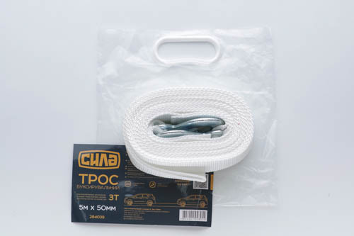 Трос буксировочный 5м*50мм 3т (белый) (крюк) (пакет) СИЛА Киев - изображение 1