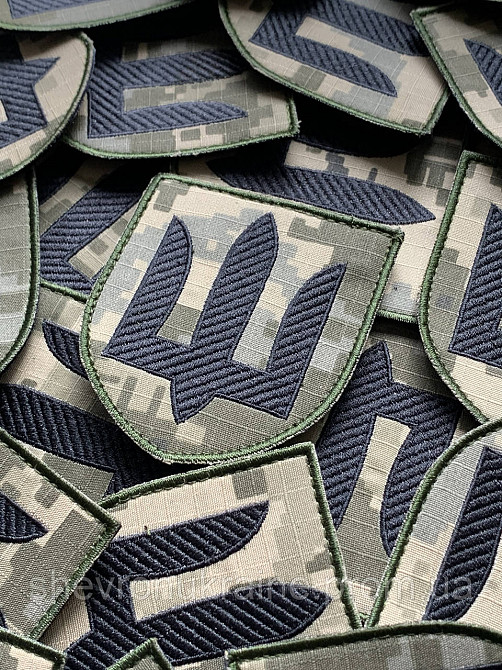 Шеврон Інженерні війська ЗСУ. Чорний тризуб на пікселі. (Форма щит. На липучці) Розмір 8x7см Київ - фото 3