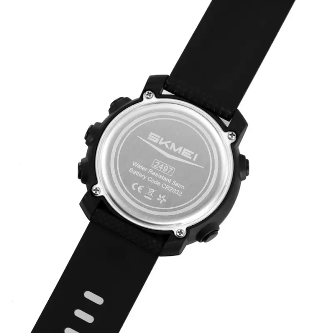 Чоловічий наручний годинник Skmei 2497 з каучуковим ремінцем (Чорний із чорним) Київ - фото 9