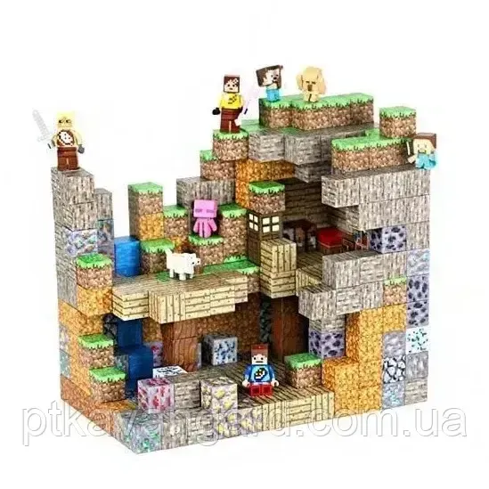 Магнітний конструктор майнкрафт печера 375 магнітних блоков, 8 фігурок Dream World LZCK 038 Хмельницький