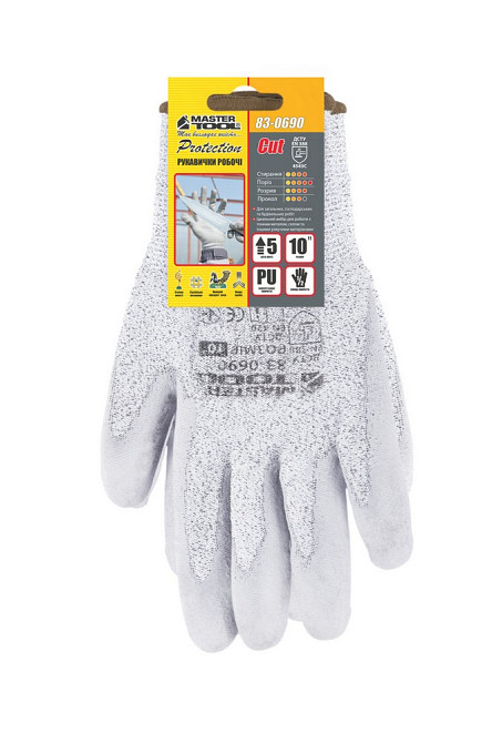 MASTERTOOL Рукавички порізостійкі MASTERTOOL армоване ПЕ волокно з поліуретановим покриттям дол Киев - изображение 4