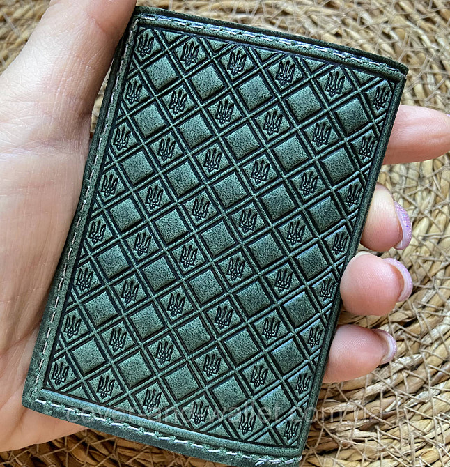 Зелена шкіряна обкладинка для ID-паспорта і авто документів з файлами ST Київ - фото 2