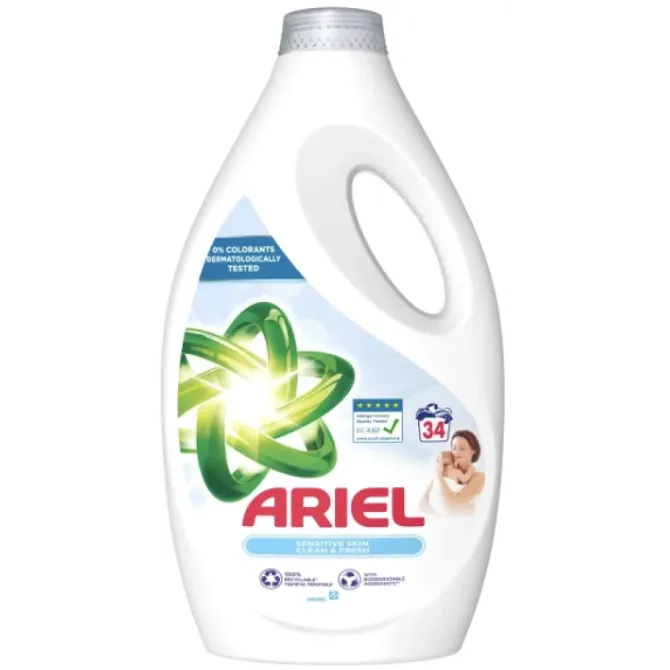Гель для стирки детского белья или чувствительной кожи Ariel Sensetive 34 стирки 1,7 л Львов - изображение 1
