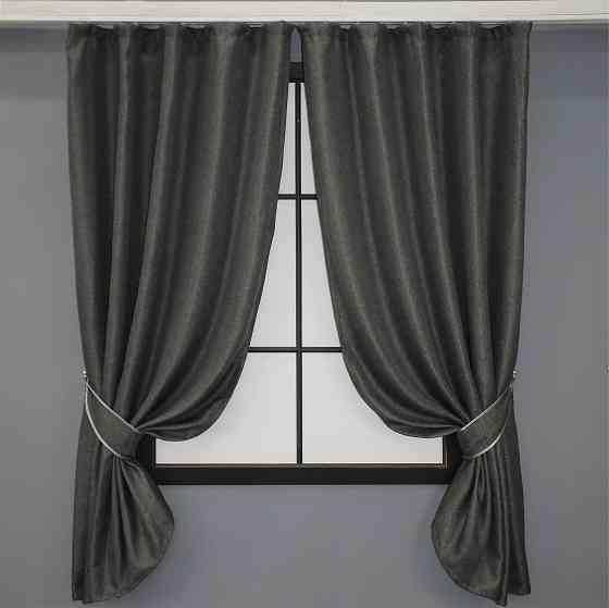 Комплект коротких штор VR-Textil Лен-блэкаут Лен Мешковина № 1220ш Серый 130х170см 2 шт (35-0076) Киев