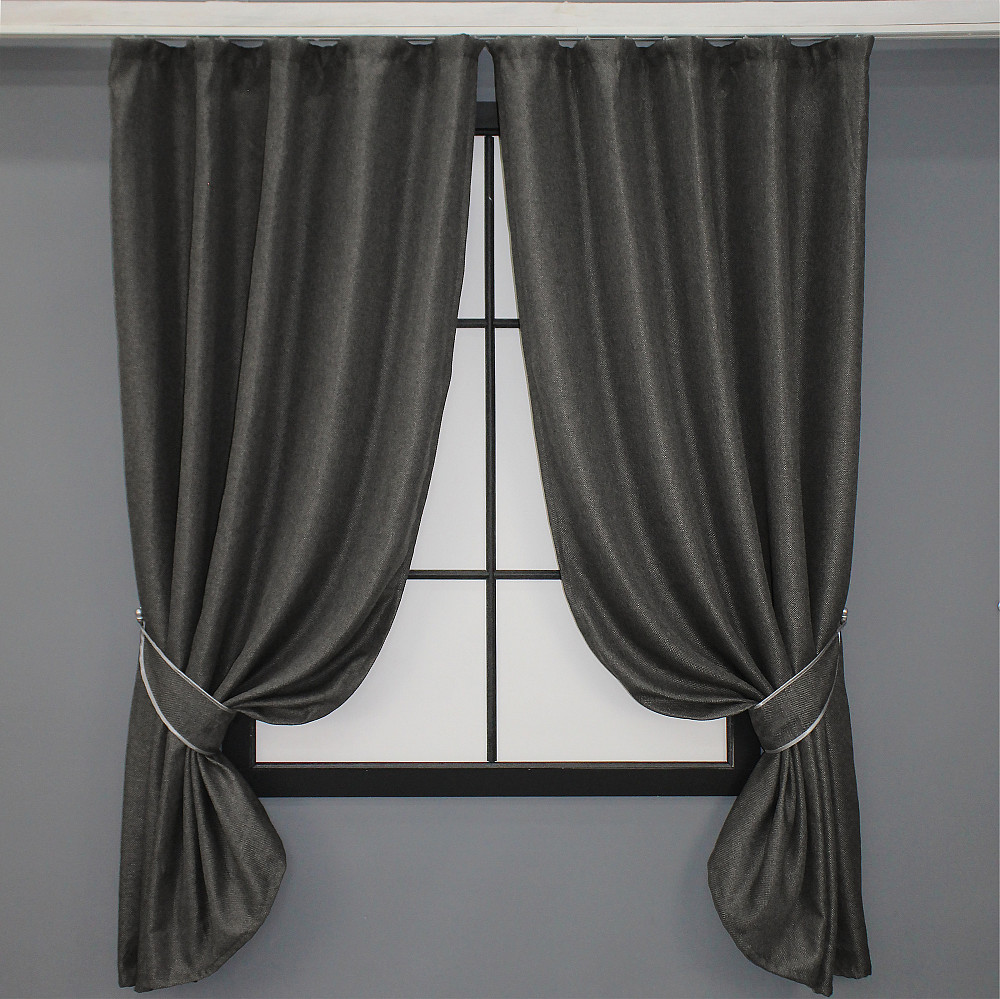 Комплект коротких штор VR-Textil Лен-блэкаут Лен Мешковина № 1220ш Серый 130х170см 2 шт (35-0076) Киев - изображение 1