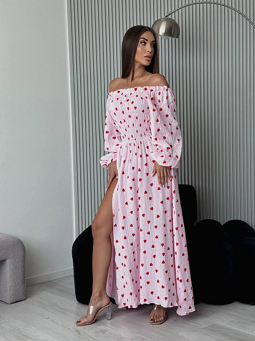 Жіноче романтичне легке максіплаття із серцем муслін 100% бавовна Рожеве, 42/44 Одеса - фото 2