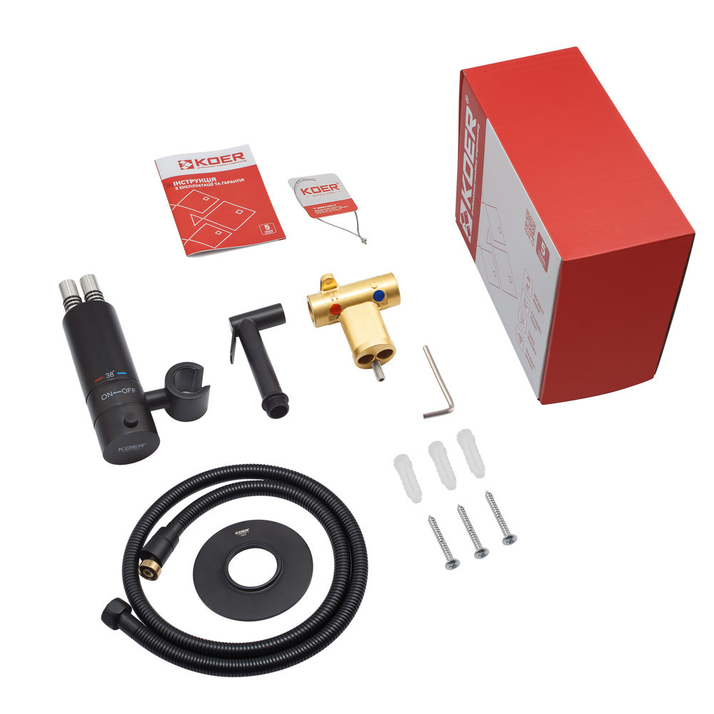 Смеситель для гигиенического душа Koer KB-24029-05 встроенный термостатический, цвет черный (KR5494) Киев - изображение 5