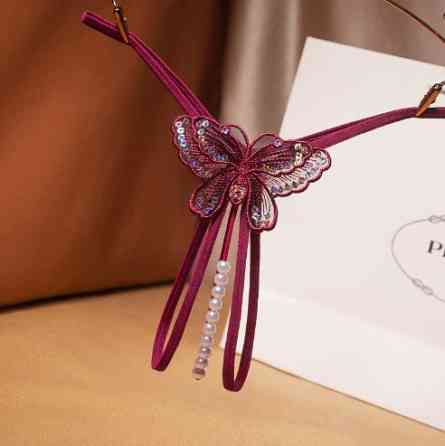 Трусики з розрізом і намистинками еротичні універсальний бордовий Київ