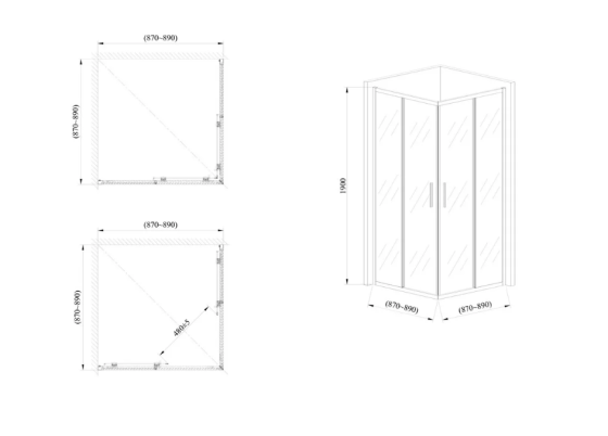 Скляна душова кабіна AVKO Glass RDR06, 190х90х90 Black перегородка для душу Київ