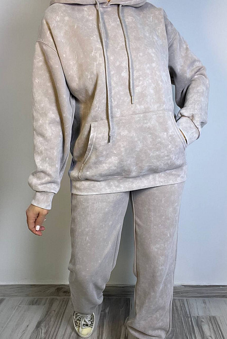 Костюм жіночий Joy One 8899 варений тай-дай спортвний худі з капюшоном брюки джоггери на резинці бежевий, бежевий, L Київ - фото 19
