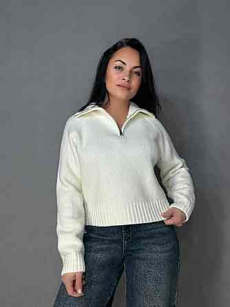 Светр жіночий A-N 1780 з коміром на блискавці оверсайз one size, молочний, one size Київ
