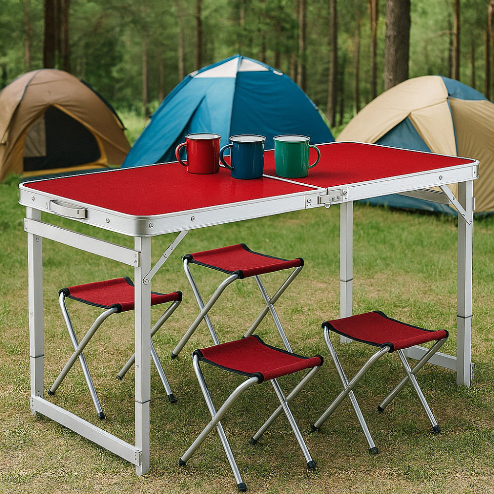 Посилений розкладний стіл для пікніка + 4 стільці,120х70х60см,Темне дерево SBR Київ - фото 2