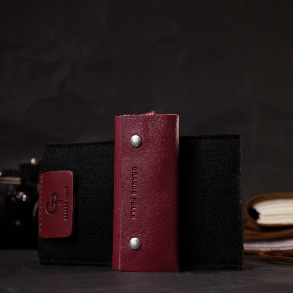 Жіноча шкіряна ключниця на кнопках Бордовий (GRANDE PELLE) Київ - фото 4