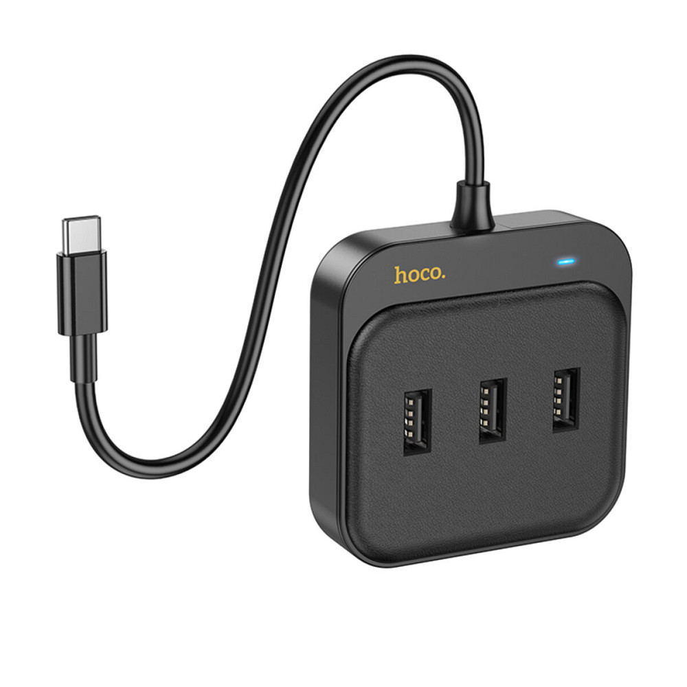 Хаб HOCO HB35 Easy link 4-in-1 100 Mbps Ethernet Adapter(Type-C to USB2.0*3+RJ45)(L=0.2M) Black (6931474798978 ) Київ - фото 5